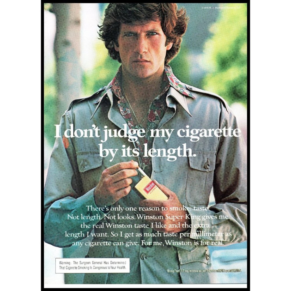 1976 Winston Cigarettes Vintage Print Ad Man Floral Shirt 70s Fashion Wall Art